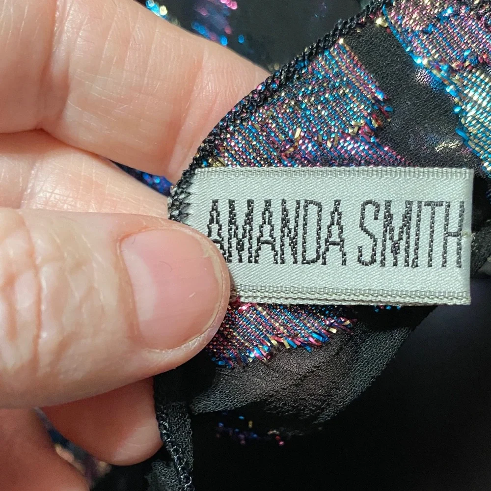 Vintage Amanda Smith 58” x 9” Multi color metallic black Floral Patterned Scarf